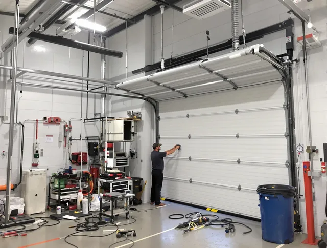 Norwich Garage Door Repair certified technician performing commercial door repair at a Norwich business facility