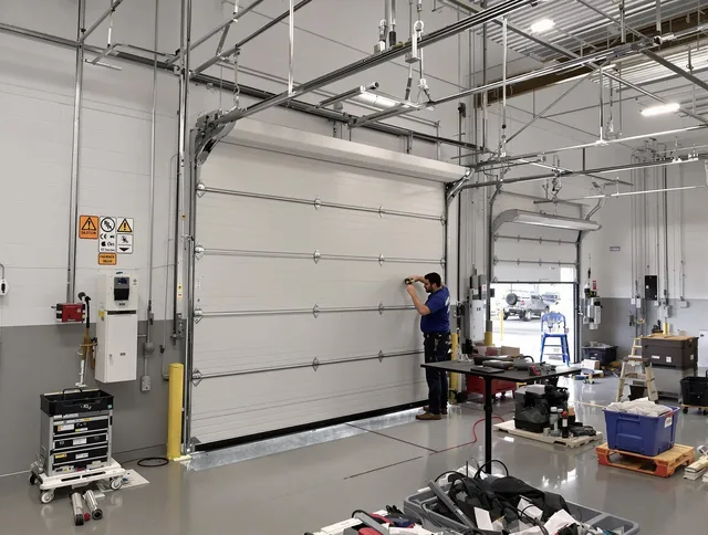 Commercial garage door repair being performed by Norwich Garage Door Repair expert in Norwich