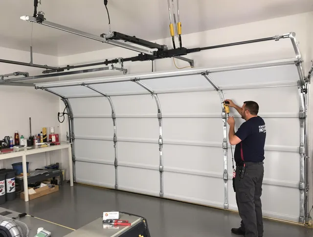 Norwich Garage Door Repair certified technician performing overhead door system repair in Norwich
